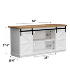 Mueble de TV con puerta de granero estilo rústico en blanco/espresso/roble, 2 estantes, para televisores de hasta 65", requiere montaje de 1 persona