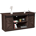 Mueble de TV con puerta de granero estilo rústico en blanco/espresso/roble, 2 estantes, para televisores de hasta 65", requiere montaje de 1 persona