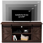 Mueble de TV con puerta de granero estilo rústico en blanco/espresso/roble, 2 estantes, para televisores de hasta 65", requiere montaje de 1 persona