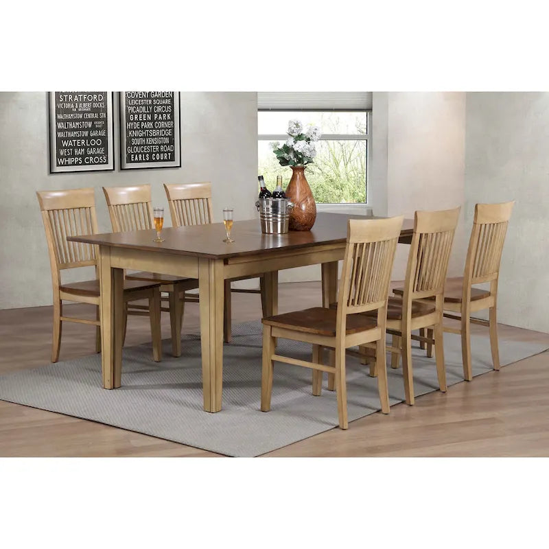 Silla auxiliar de comedor de dos tonos desgastada en crema, trigo y marrón nuez, juego de 2