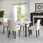 Juego de comedor de 5 piezas con cubierta de imitación mármol blanco, patas de madera natural, capacidad para 4 personas