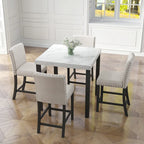 Juego de comedor de 5 piezas con cubierta de imitación mármol blanco, patas de madera natural, capacidad para 4 personas