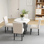 Juego de comedor de 5 piezas con cubierta de imitación mármol blanco, patas de madera natural, capacidad para 4 personas