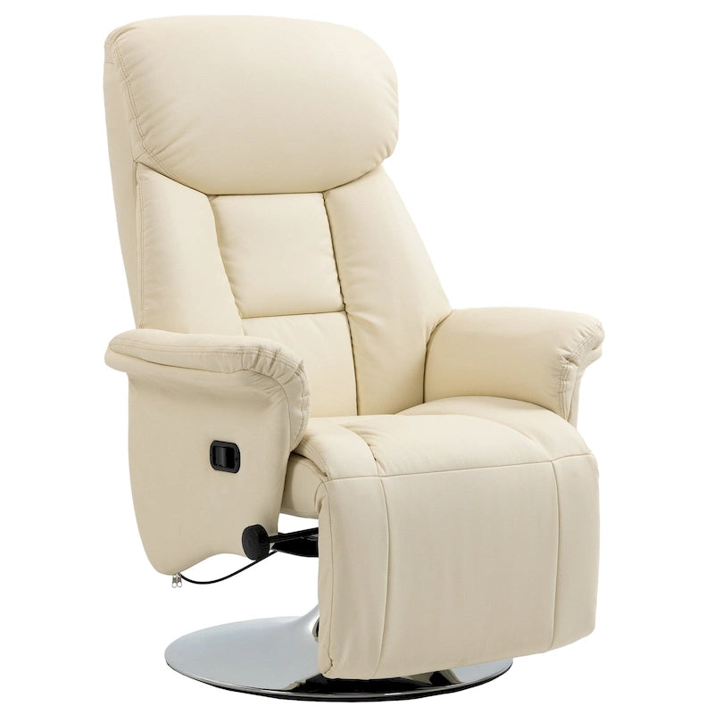Sillón reclinable para adultos, reclinable giratorio ajustable con reposapiés, brazos acolchados, tapicería de cuero sintético y base de acero