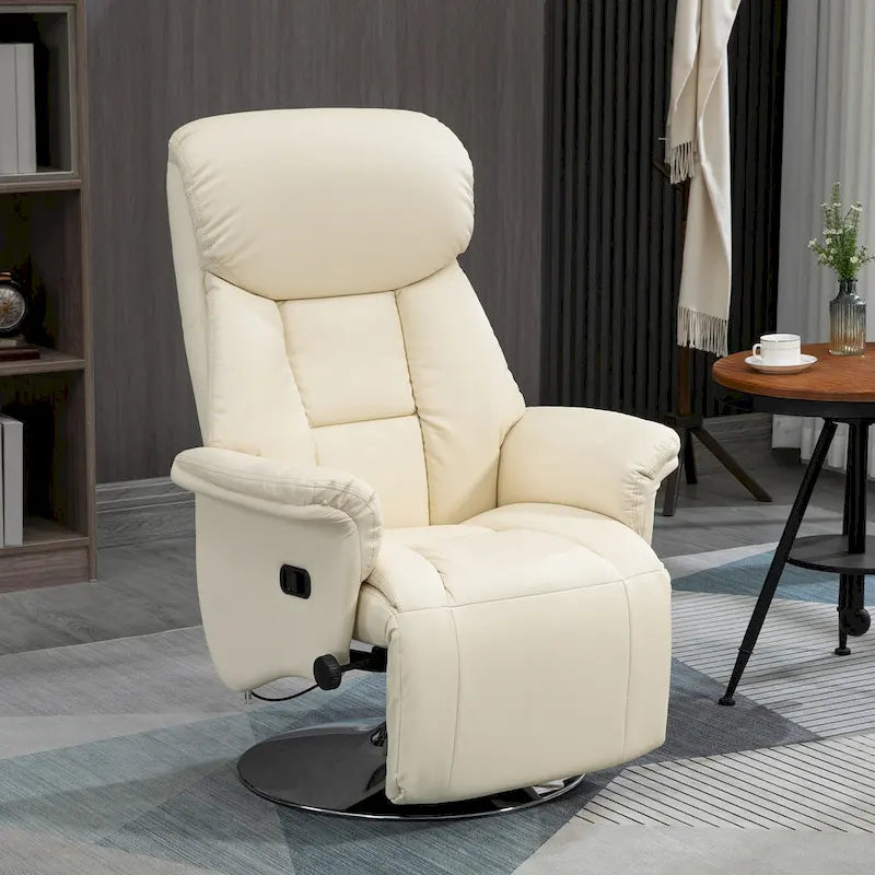 Sillón reclinable para adultos, reclinable giratorio ajustable con reposapiés, brazos acolchados, tapicería de cuero sintético y base de acero