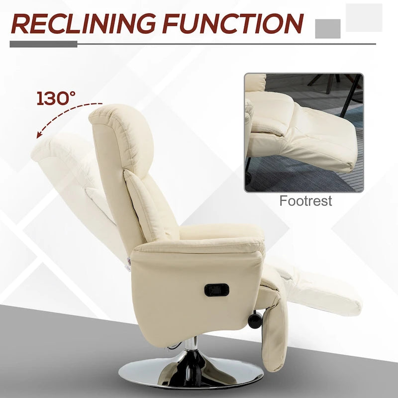 Sillón reclinable para adultos, reclinable giratorio ajustable con reposapiés, brazos acolchados, tapicería de cuero sintético y base de acero