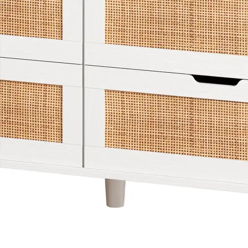 Mueble de almacenamiento con cajones de ratán blanco con luces LED y toma de corriente, ideal para dormitorio y sala de estar, tamaño 43.31