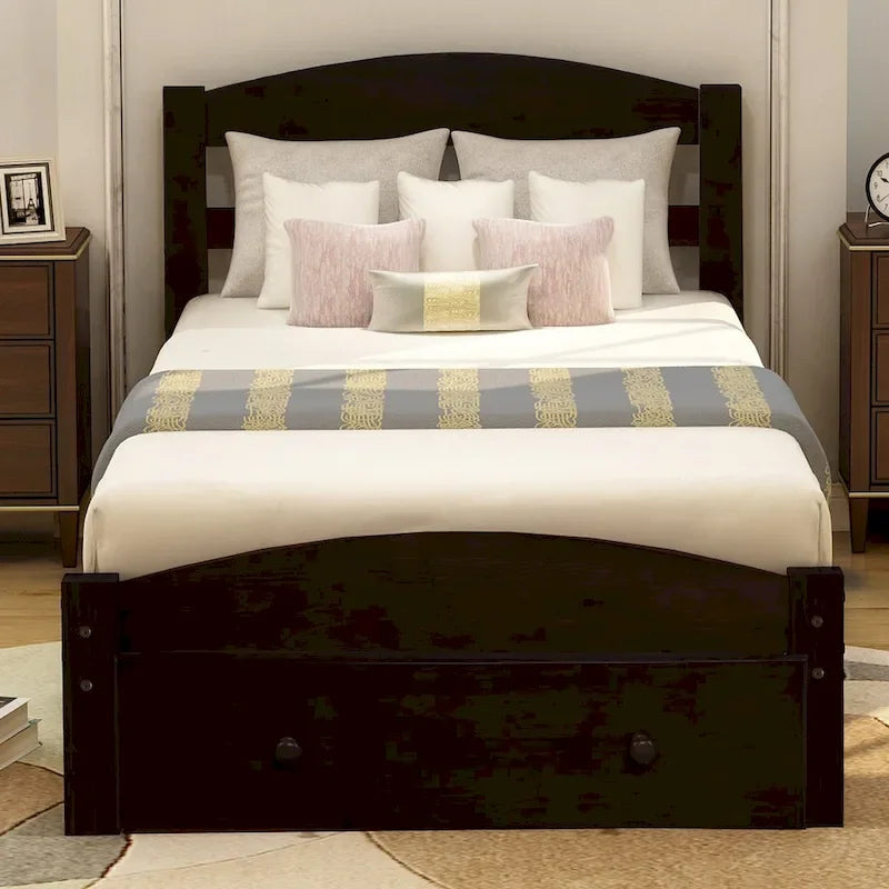 Base de cama individual con plataforma, cajón de almacenamiento y soporte de láminas de madera, no necesita somier