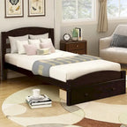 Base de cama individual con plataforma, cajón de almacenamiento y soporte de láminas de madera, no necesita somier