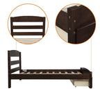 Base de cama individual con plataforma, cajón de almacenamiento y soporte de láminas de madera, no necesita somier
