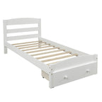 Base de cama individual con plataforma, cajón de almacenamiento y soporte de láminas de madera, no necesita somier