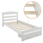 Base de cama individual con plataforma, cajón de almacenamiento y soporte de láminas de madera, no necesita somier