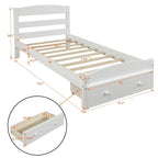 Base de cama individual con plataforma, cajón de almacenamiento y soporte de láminas de madera, no necesita somier