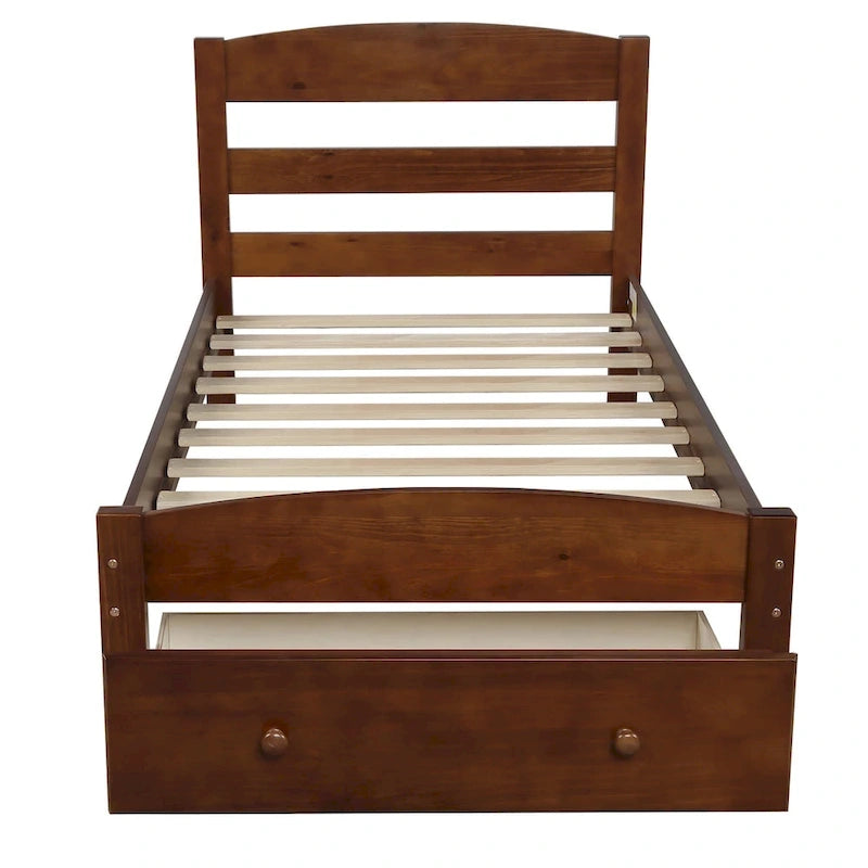 Base de cama individual con plataforma, cajón de almacenamiento y soporte de láminas de madera, no necesita somier