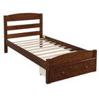 Base de cama individual con plataforma, cajón de almacenamiento y soporte de láminas de madera, no necesita somier