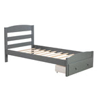 Base de cama individual con plataforma, cajón de almacenamiento y soporte de láminas de madera, no necesita somier