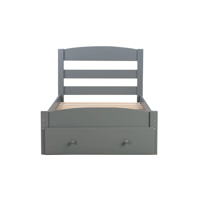 Base de cama individual con plataforma, cajón de almacenamiento y soporte de láminas de madera, no necesita somier