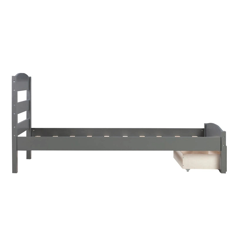 Base de cama individual con plataforma, cajón de almacenamiento y soporte de láminas de madera, no necesita somier