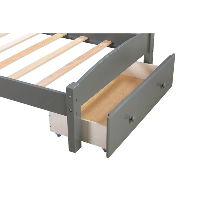 Base de cama individual con plataforma, cajón de almacenamiento y soporte de láminas de madera, no necesita somier