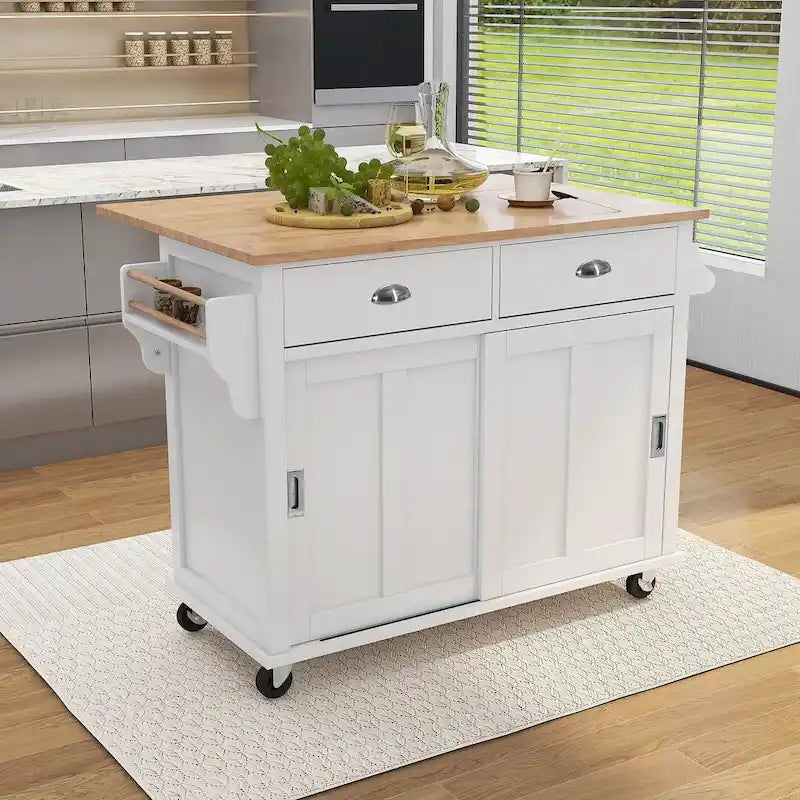 Carro de cocina negro/blanco/verde menta con hoja abatible y puerta corrediza estilo granero | Ruedas | 1 persona