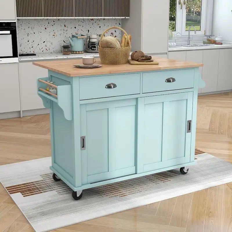 Carro de cocina negro/blanco/verde menta con hoja abatible y puerta corrediza estilo granero | Ruedas | 1 persona