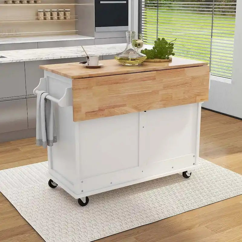Carro de cocina negro/blanco/verde menta con hoja abatible y puerta corrediza estilo granero | Ruedas | 1 persona
