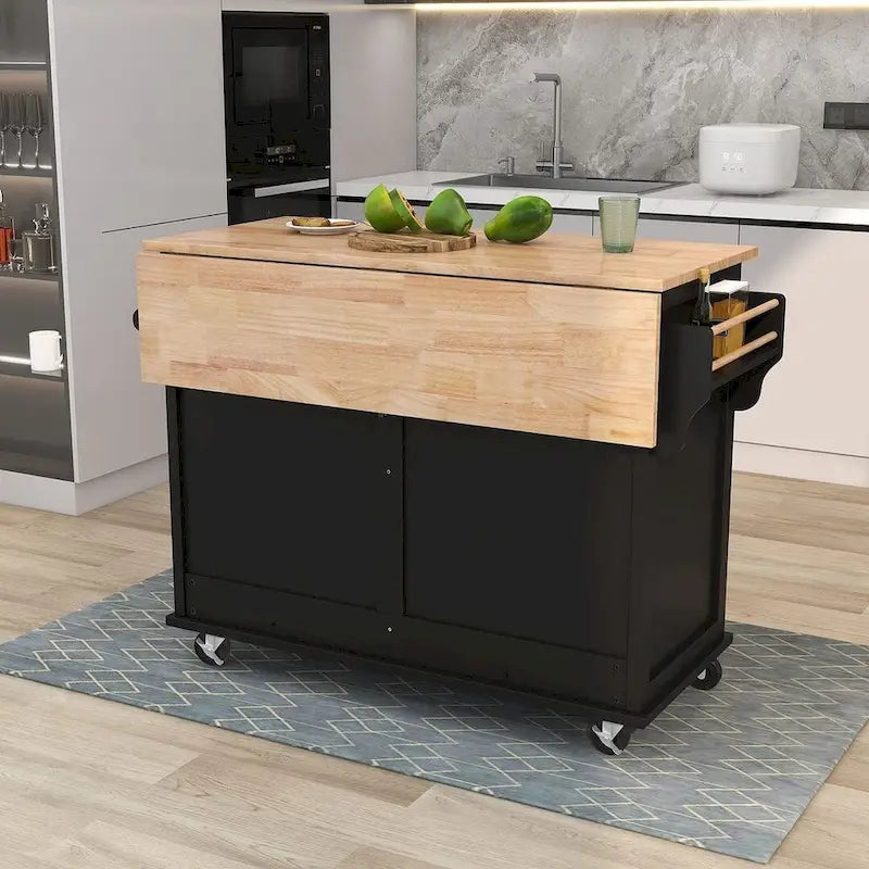 Carro de cocina negro/blanco/verde menta con hoja abatible y puerta corrediza estilo granero | Ruedas | 1 persona