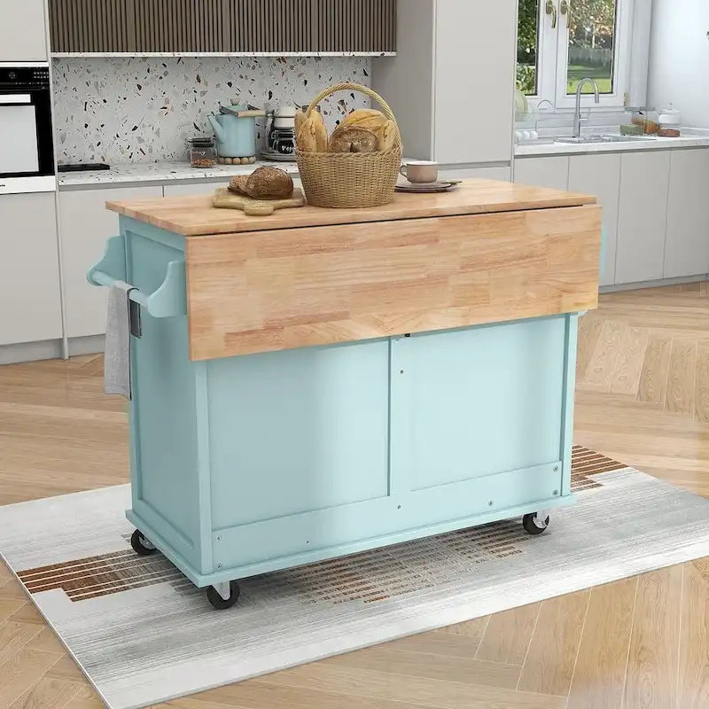 Carro de cocina negro/blanco/verde menta con hoja abatible y puerta corrediza estilo granero | Ruedas | 1 persona