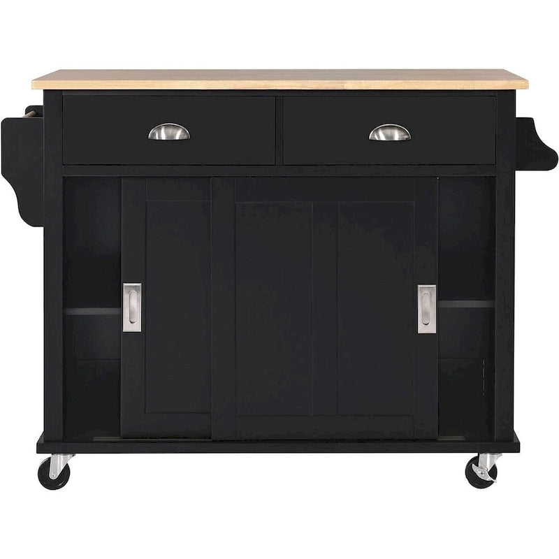 Carro de cocina negro/blanco/verde menta con hoja abatible y puerta corrediza estilo granero | Ruedas | 1 persona