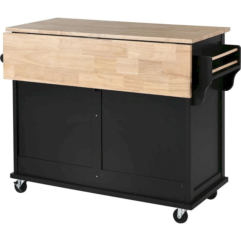 Carro de cocina negro/blanco/verde menta con hoja abatible y puerta corrediza estilo granero | Ruedas | 1 persona