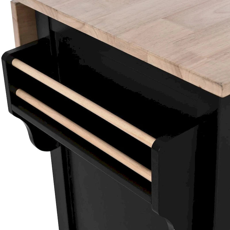 Carro de cocina negro/blanco/verde menta con hoja abatible y puerta corrediza estilo granero | Ruedas | 1 persona