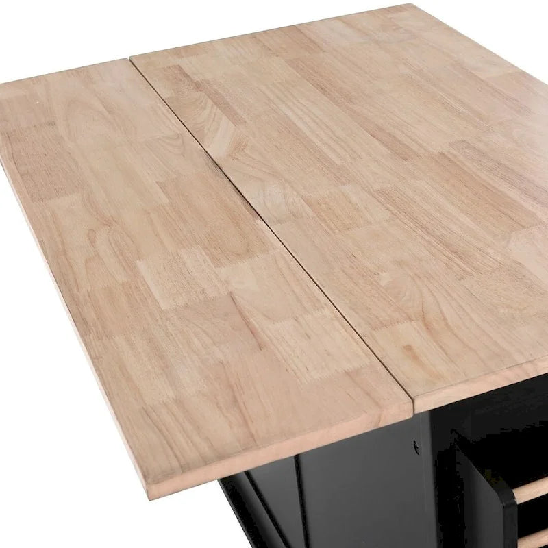 Carro de cocina negro/blanco/verde menta con hoja abatible y puerta corrediza estilo granero | Ruedas | 1 persona