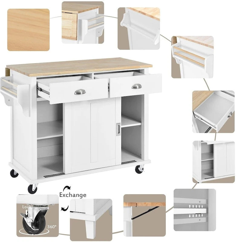Carro de cocina negro/blanco/verde menta con hoja abatible y puerta corrediza estilo granero | Ruedas | 1 persona
