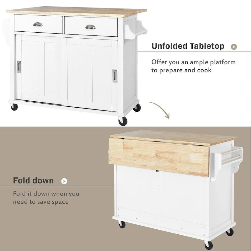 Carro de cocina negro/blanco/verde menta con hoja abatible y puerta corrediza estilo granero | Ruedas | 1 persona