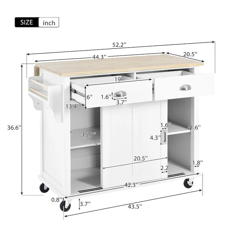 Carro de cocina negro/blanco/verde menta con hoja abatible y puerta corrediza estilo granero | Ruedas | 1 persona