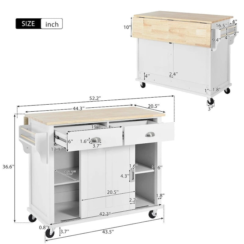 Carro de cocina negro/blanco/verde menta con hoja abatible y puerta corrediza estilo granero | Ruedas | 1 persona