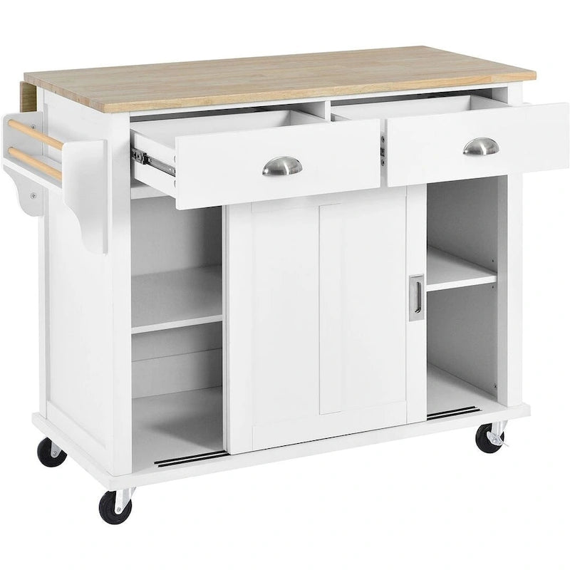 Carro de cocina negro/blanco/verde menta con hoja abatible y puerta corrediza estilo granero | Ruedas | 1 persona