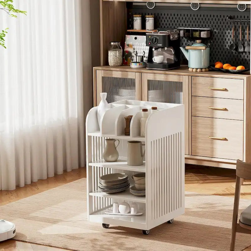 Carrito de cocina rodante de 6 niveles en blanco/negro con especiero, para 1-2 usuarios