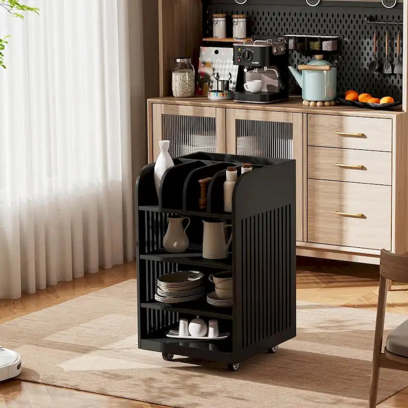 Carrito de cocina rodante de 6 niveles en blanco/negro con especiero, para 1-2 usuarios
