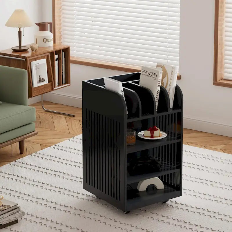Carrito de cocina rodante de 6 niveles en blanco/negro con especiero, para 1-2 usuarios