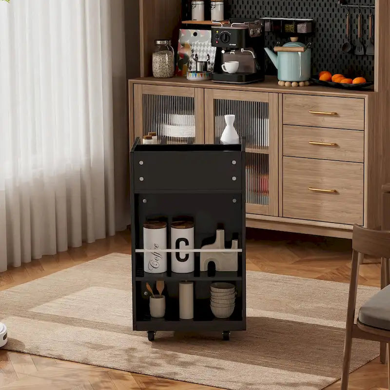 Carrito de cocina rodante de 6 niveles en blanco/negro con especiero, para 1-2 usuarios