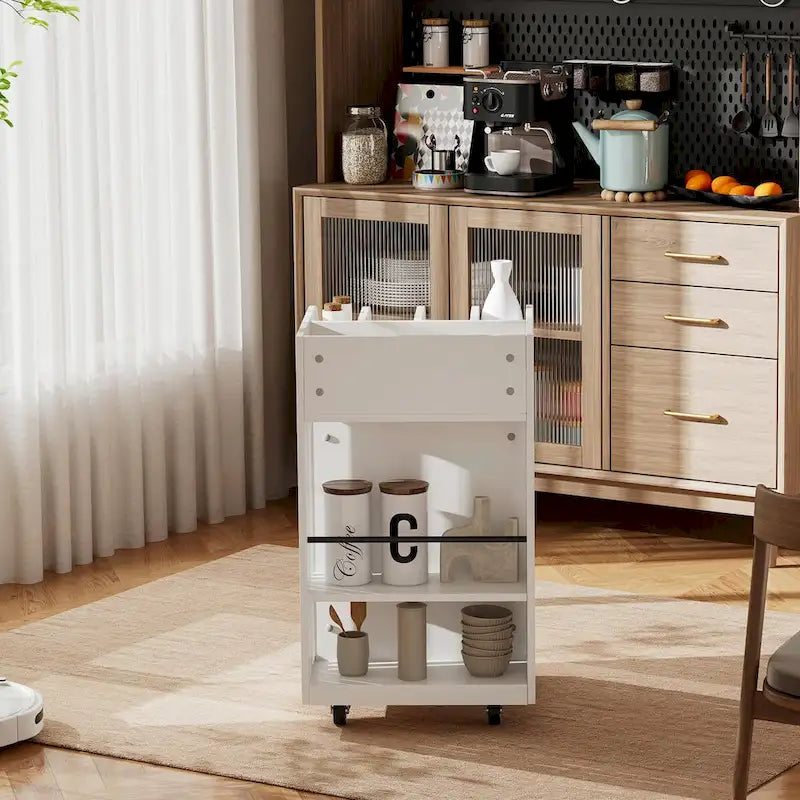 Carrito de cocina rodante de 6 niveles en blanco/negro con especiero, para 1-2 usuarios