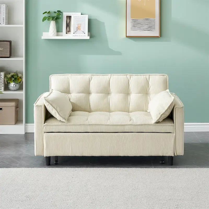 Sofá cama convertible de pana beige/rosa/naranja/gris, respaldo ajustable, 2 plazas