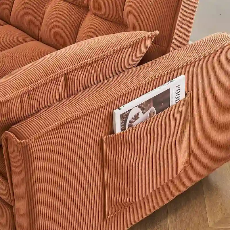 Sofá cama convertible de pana beige/rosa/naranja/gris, respaldo ajustable, 2 plazas