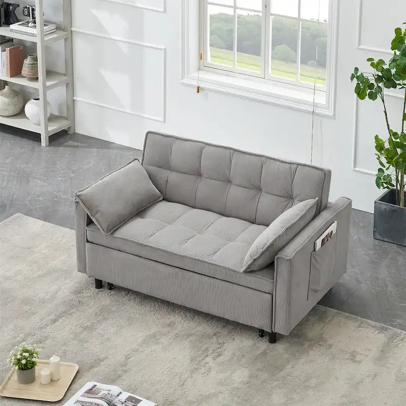 Sofá cama convertible de pana beige/rosa/naranja/gris, respaldo ajustable, 2 plazas