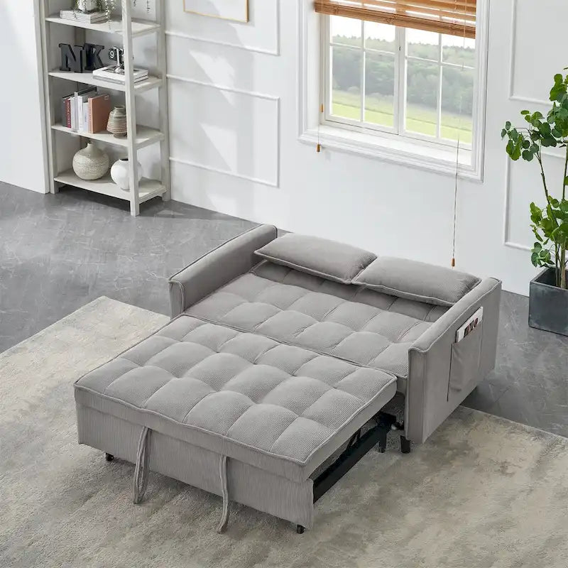 Sofá cama convertible de pana beige/rosa/naranja/gris, respaldo ajustable, 2 plazas