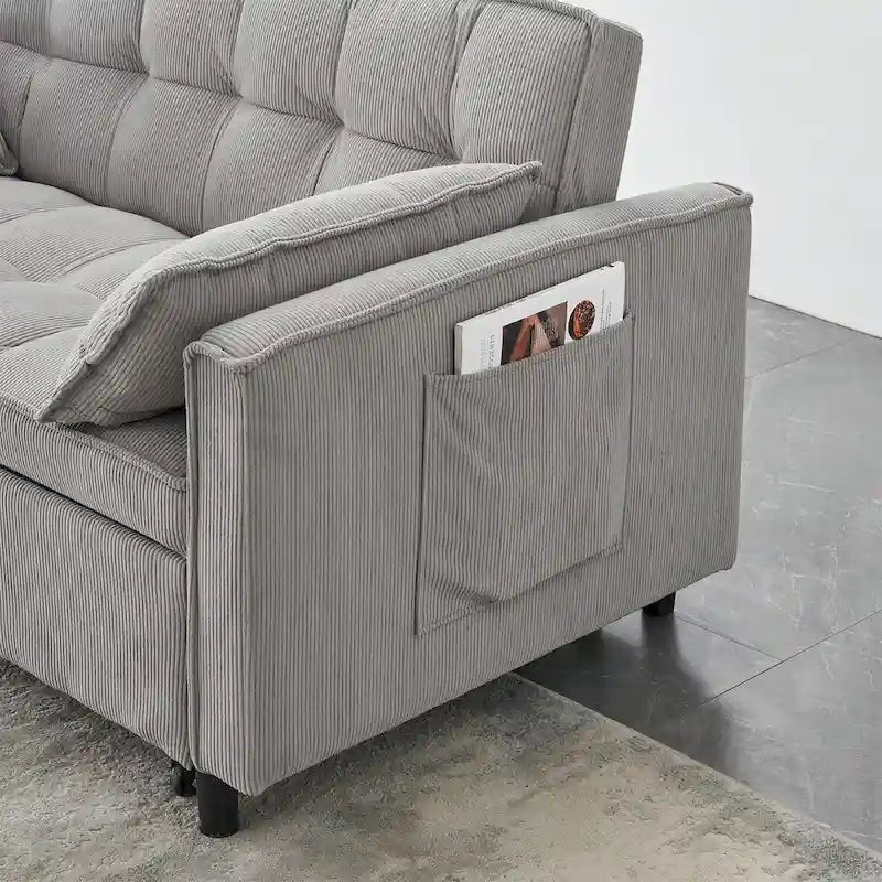 Sofá cama convertible de pana beige/rosa/naranja/gris, respaldo ajustable, 2 plazas