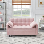 Sofá cama convertible de pana beige/rosa/naranja/gris, respaldo ajustable, 2 plazas