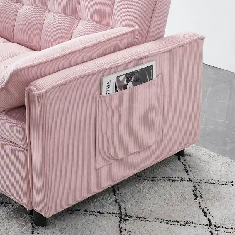 Sofá cama convertible de pana beige/rosa/naranja/gris, respaldo ajustable, 2 plazas