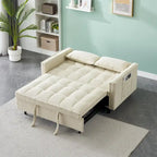 Sofá cama convertible de pana beige/rosa/naranja/gris, respaldo ajustable, 2 plazas